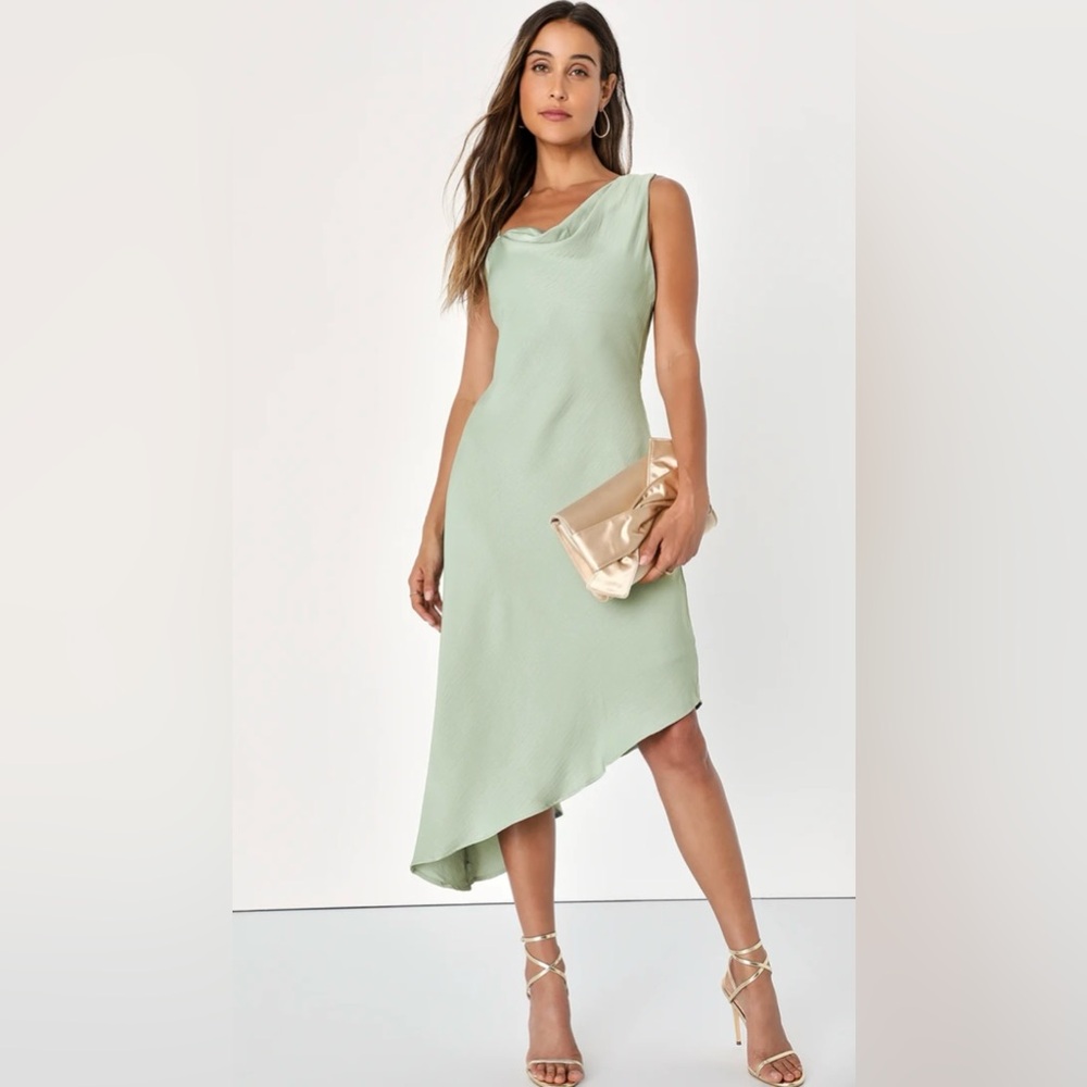 Lulu's Green Asymmetrical Sheath Dress for Wedding Guest